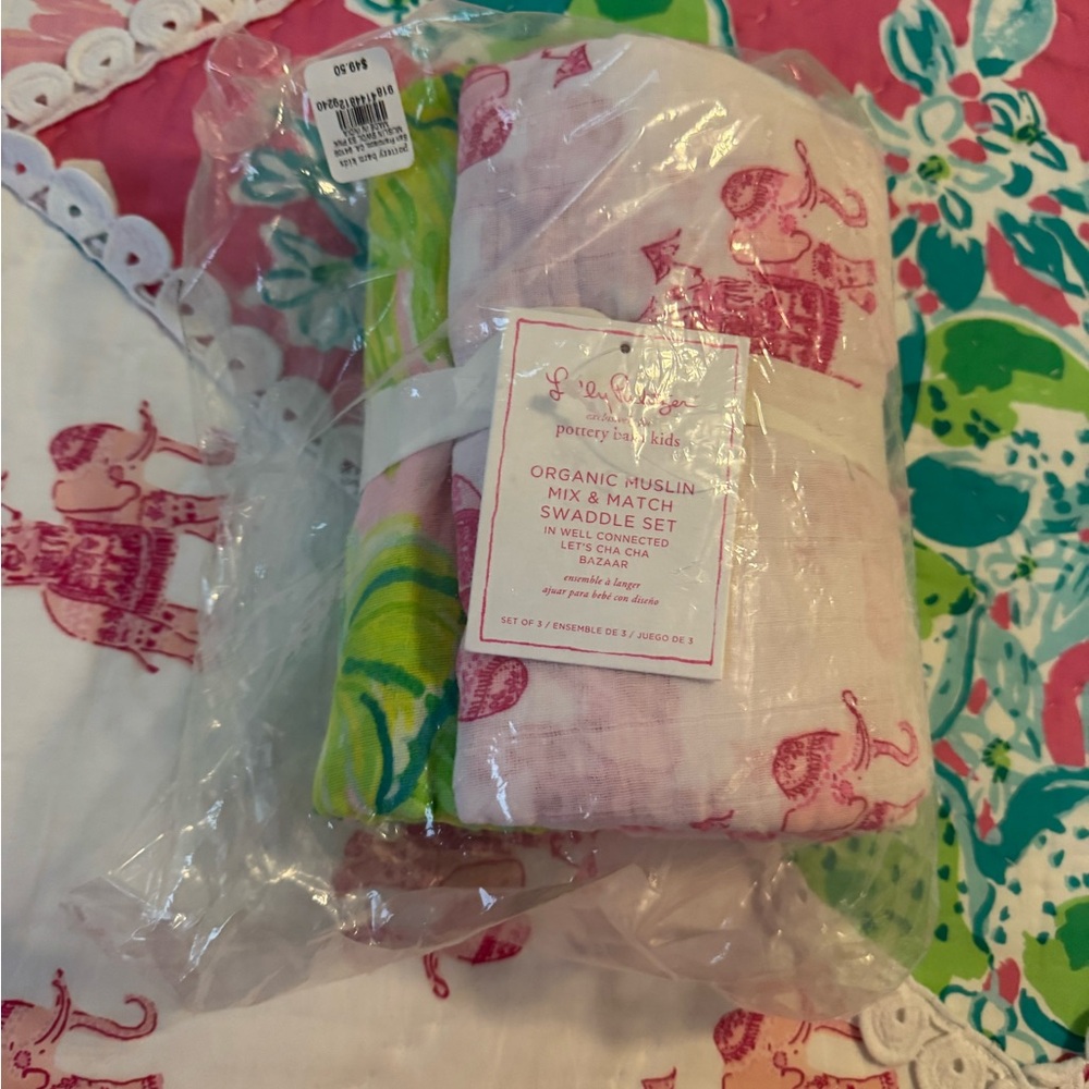 Pottery Barn Kids Pink and Green swaddles